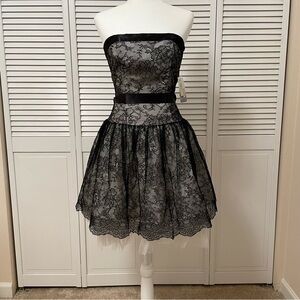 NWT Jessica McClintock Size 4 Strapless Black Lace Tulle Dress